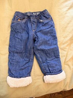 GAP Kids Denim Joggers with Cream Sherpa Cuffs